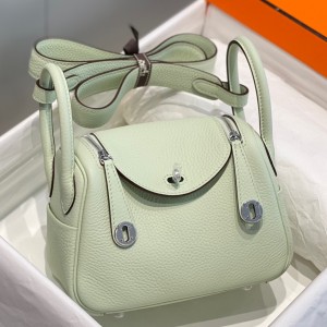 Hermes Lindy Mini Bag in Vert Fizz Clemence Leather with PHW
