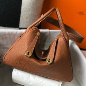 Hermes Lindy 26cm Bag in Gold Clemence Leather with GHW