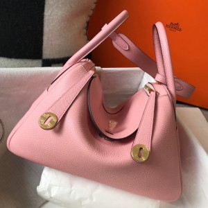 Hermes Lindy 26cm Bag in Pink Clemence Leather with GHW