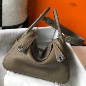 Hermes Lindy 26cm Bag in Taupe Clemence Leather with PHW