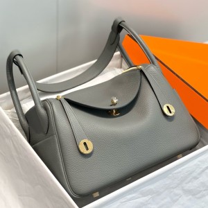 Hermes Lindy 30cm Bag in Gris Meyer Clemence Leather with GHW