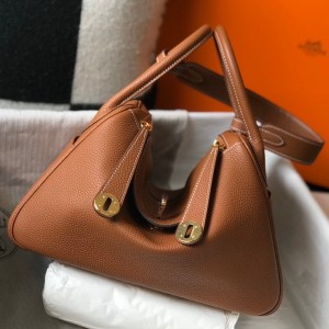 Hermes Lindy 30cm Bag in Gold Clemence Leather with GHW