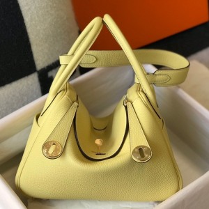 Hermes Lindy 30cm Bag in Jaune Poussin Clemence Leather with GHW