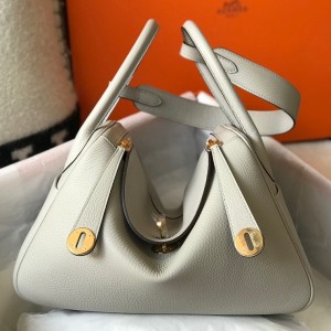 Hermes Lindy 30cm Bag in Pearl Grey Clemence Leather with GHW