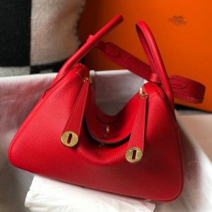 Hermes Lindy 30cm Bag in Red Clemence Leather with GHW