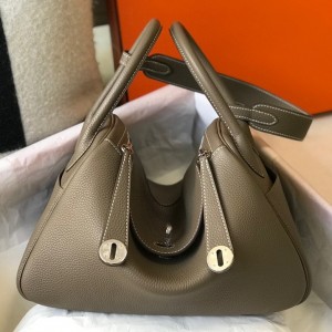 Hermes Lindy 30cm Bag in Taupe Clemence Leather with PHW