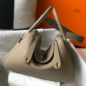 Hermes Lindy 30cm Bag in Tourterelle Clemence Leather with GHW