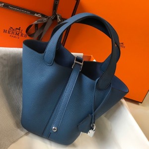 Hermes Picotin Lock 18 Bag in Blue Agate Clemence Leather with PHW