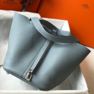 Hermes Picotin Lock 18 Bag in Blue Lin Clemence Leather with PHW
