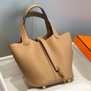 Hermes Picotin Lock 18 Bag in Chai Clemence Leather with GHW