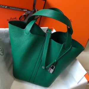 Hermes Picotin Lock 18 Bag in Malachite Clemence Leather with PHW