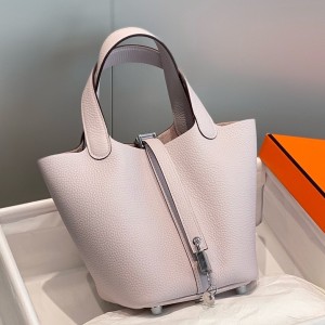 Hermes Picotin Lock 18 Bag in Mauve Pale Clemence Leather with PHW