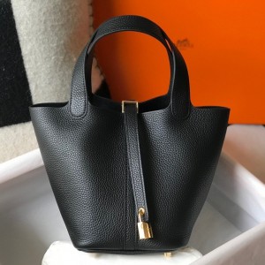 Hermes Picotin Lock 18 Bag in Black Clemence Leather with GHW