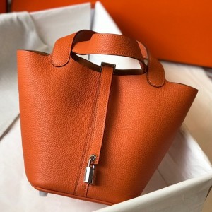 Hermes Picotin Lock 18 Bag in Orange Clemence Leather with PHW