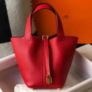 Hermes Picotin Lock 18 Bag in Red Clemence Leather with GHW