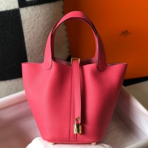 Hermes Picotin Lock 18 Bag in Rose Lipstick Clemence Leather with GHW