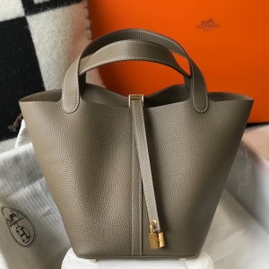Hermes Picotin Lock 18 Bag in Taupe Clemence Leather with GHW