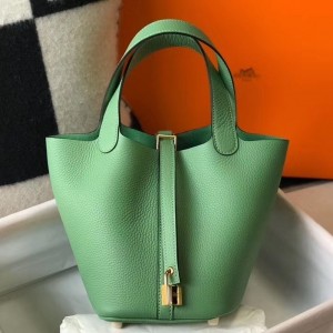 Hermes Picotin Lock 18 Bag in Vert Criquet Clemence Leather with GHW