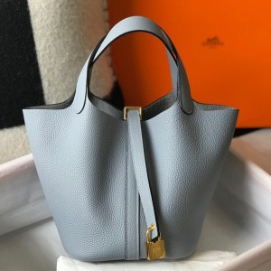 Hermes Picotin Lock 12 Bag in Blue Lin Clemence Leather with GHW
