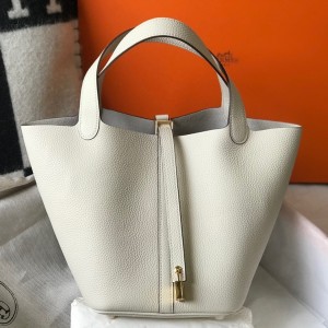 Hermes Picotin Lock 12 Bag in Craie Clemence Leather with GHW