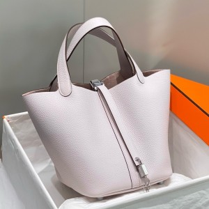 Hermes Picotin Lock 12 Bag in Mauve Pale Clemence Leather with PHW