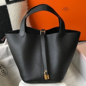 Hermes Picotin Lock 12 Bag in Black Clemence Leather with GHW