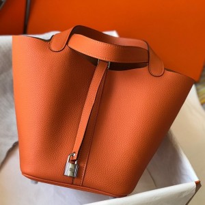 Hermes Picotin Lock 12 Bag in Orange Clemence Leather with PHW