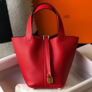 Hermes Picotin Lock 12 Bag in Red Clemence Leather with GHW