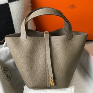 Hermes Picotin Lock 22 Bag in Tourterelle Clemence Leather with GHW