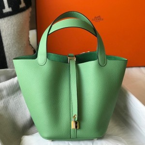 Hermes Picotin Lock 22 Bag in Vert Criquet Clemence Leather with GHW