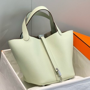 Hermes Picotin Lock 22 Bag in Vert Fizz Clemence Leather with PHW
