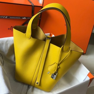 Hermes Picotin Lock 22 Bag in Yellow Clemence Leather with PHW
