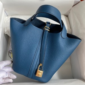 Hermes Picotin Lock 18 Handmade Bag in Deep Blue Clemence Leather