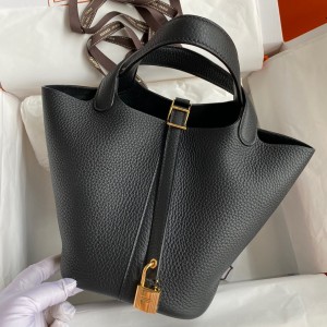 Hermes Picotin Lock 18 Handmade Bag in Black Clemence Leather