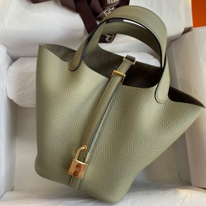 Hermes Picotin Lock 18 Handmade Bag in Sauge Clemence Leather