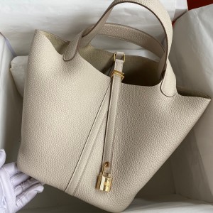 Hermes Picotin Lock 22 Handmade Bag in Craie Clemence Leather