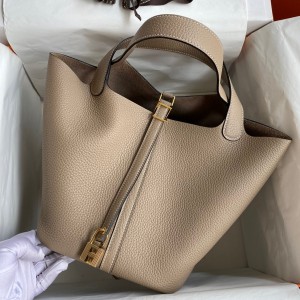 Hermes Picotin Lock 22 Handmade Bag in Tourterelle Clemence Leather