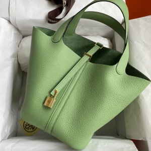Hermes Picotin Lock 22 Handmade Bag in Vert Criquet Clemence Leather