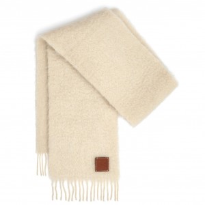 Loewe Scarf in White Mohair and Wool