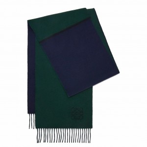 Loewe Window Scarf in Green/Blue Wool and Cashmere