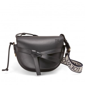 Loewe Gate Small Bag in Black Calfskin with Jacquard Shoulder Strap