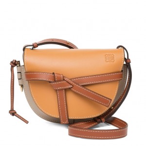 Loewe Gate Small Bag In Amber/Grey Smooth Calfskin