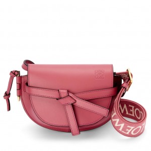 Loewe Gate Dual Mini Bag in Plumrose Calfskin with Jacquard Shoulder Strap