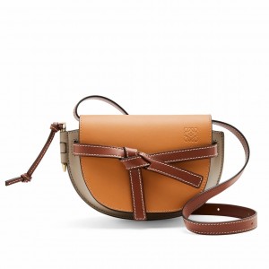 Loewe Gate Dual Mini Bag In Amber/Grey Smooth Calfskin