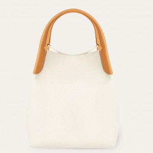 Loro Piana Bale Small Bag in White/Tan Grained Leather