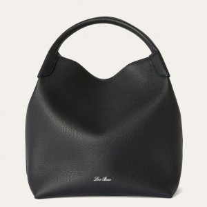 Loro Piana Bale Large Bag in Black Grained Leather