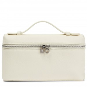 Loro Piana Extra Pocket Pouch L27 in White Grained Leather