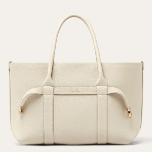 Loro Piana Ghiera Small Shopper in Light Travertine Grained Leather