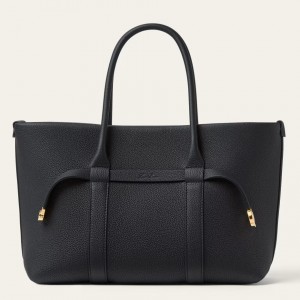Loro Piana Ghiera Small Shopper in Navy Blue Grained Leather