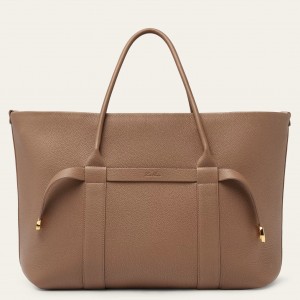 Loro Piana Ghiera Small Shopper in Taupe Grained Leather